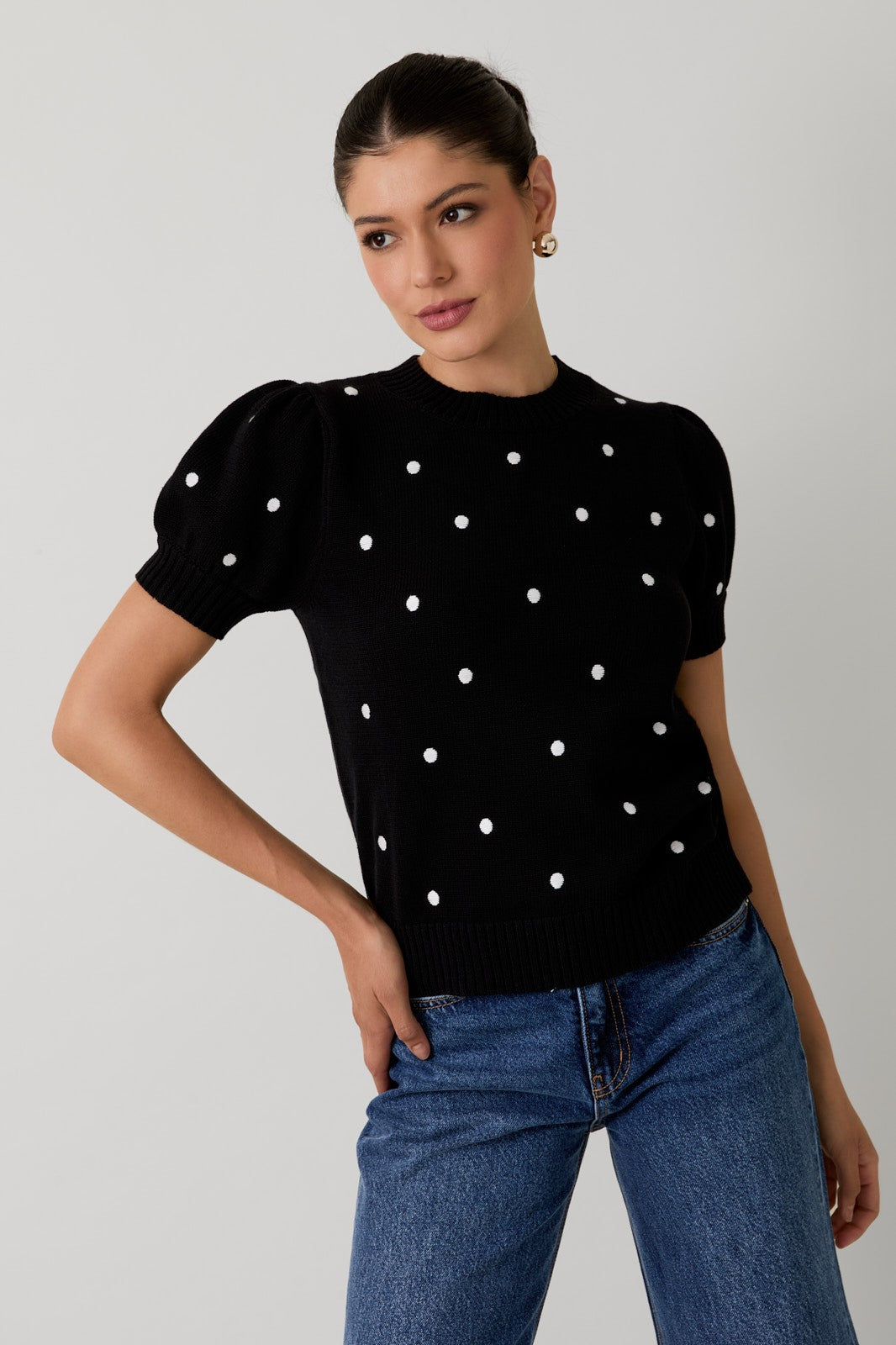 Polka Dot Embroidered Sweater Top