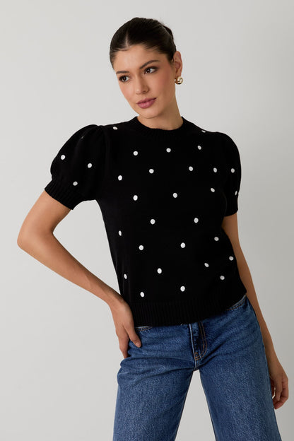Polka Dot Embroidered Sweater Top