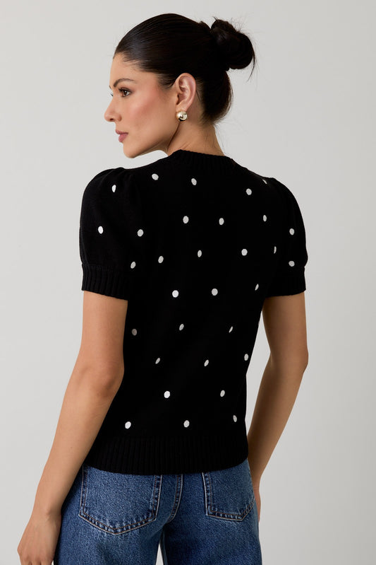 Polka Dot Embroidered Sweater Top