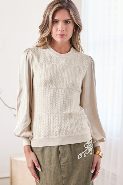 Woven Sleeve Combo Sweater