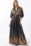 Kimono Sleeve Belted Maxi Dress