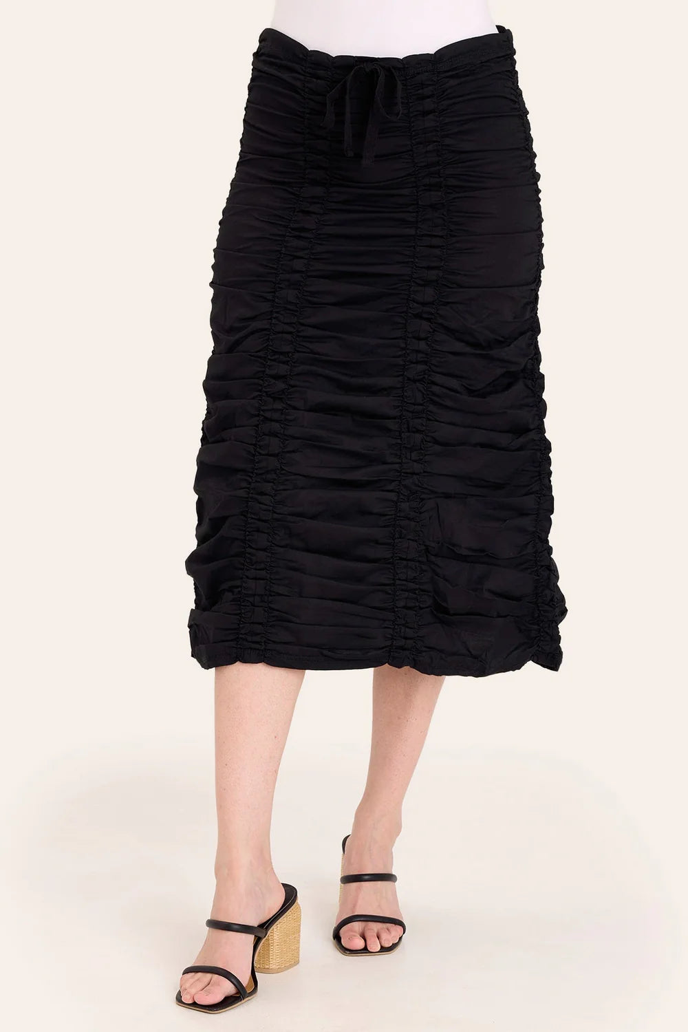 Double Shirred Panel Skirt Black