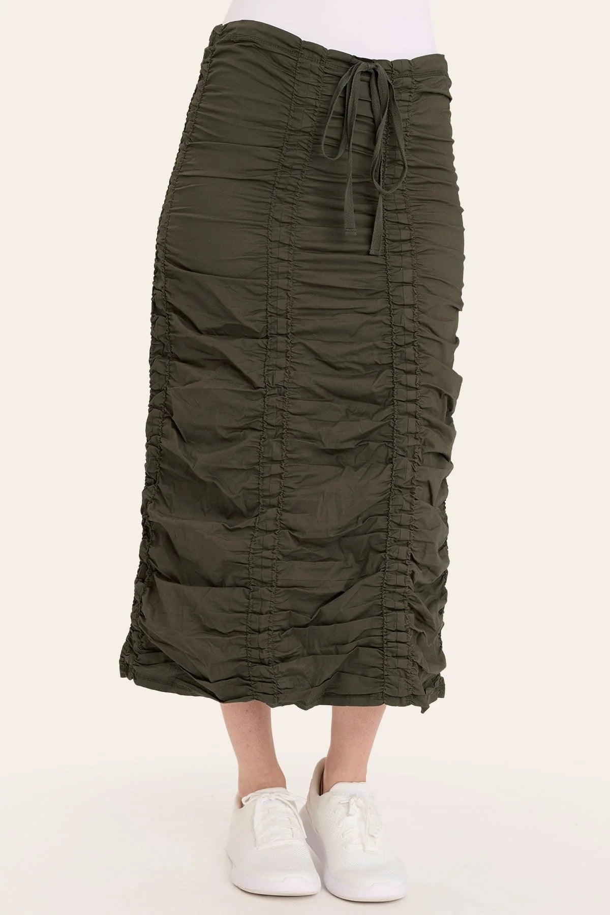 Double Shirred Panel Skirt Olive