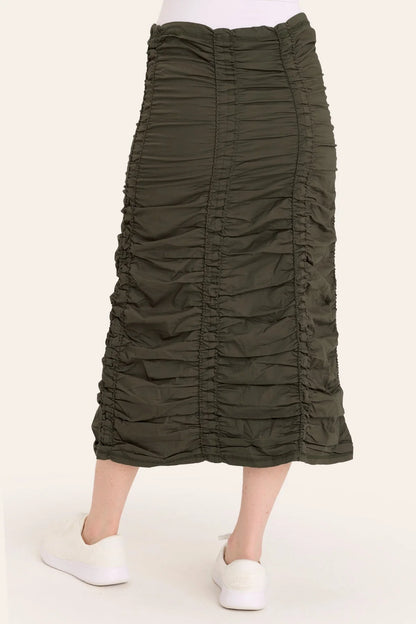 Double Shirred Panel Skirt Olive