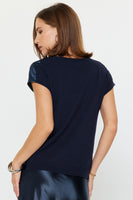 Cowl Neck Woven Knit Combo Top