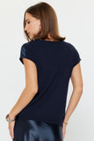 Cowl Neck Woven Knit Combo Top