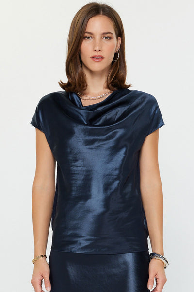 Cowl Neck Woven Knit Combo Top