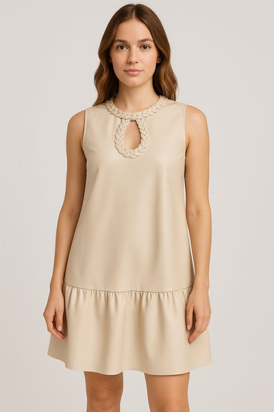 Braided Keyhole Faux Leather Dress