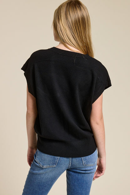 Luxe Dolman V-Neck Sweater Tee Black