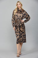 Front Tie Satin Midi Dress