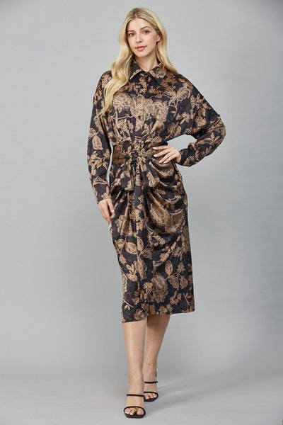 Front Tie Satin Midi Dress