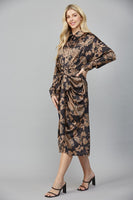 Front Tie Satin Midi Dress