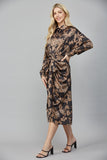 Front Tie Satin Midi Dress
