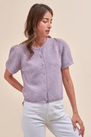 Short Puff Sleeve Sweater Cardigan