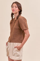 Short Puff Sleeve Sweater Cardigan