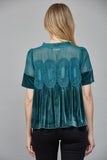 Lace Detail Velvet Babydoll Top Teal Green