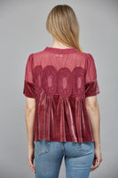 Lace Detail Velvet Babydoll Top Woodrose