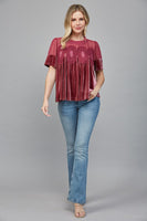 Lace Detail Velvet Babydoll Top Woodrose