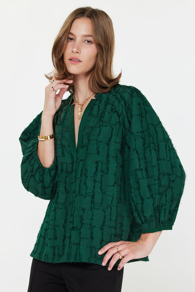 Textured Jacquard 3/4 Sleeve Blouse