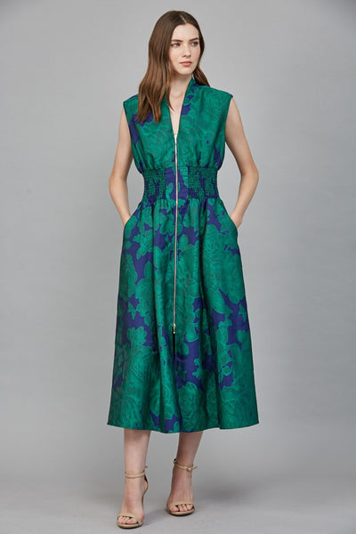 Floral Smocked Zip Front Dress