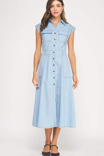 Top Stitch Sleeveless Midi Dress