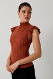 High Neck Ruffle Sleeve Top
