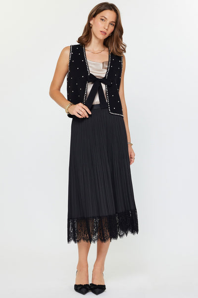 Pleated Midi Skirt with Lace Detail