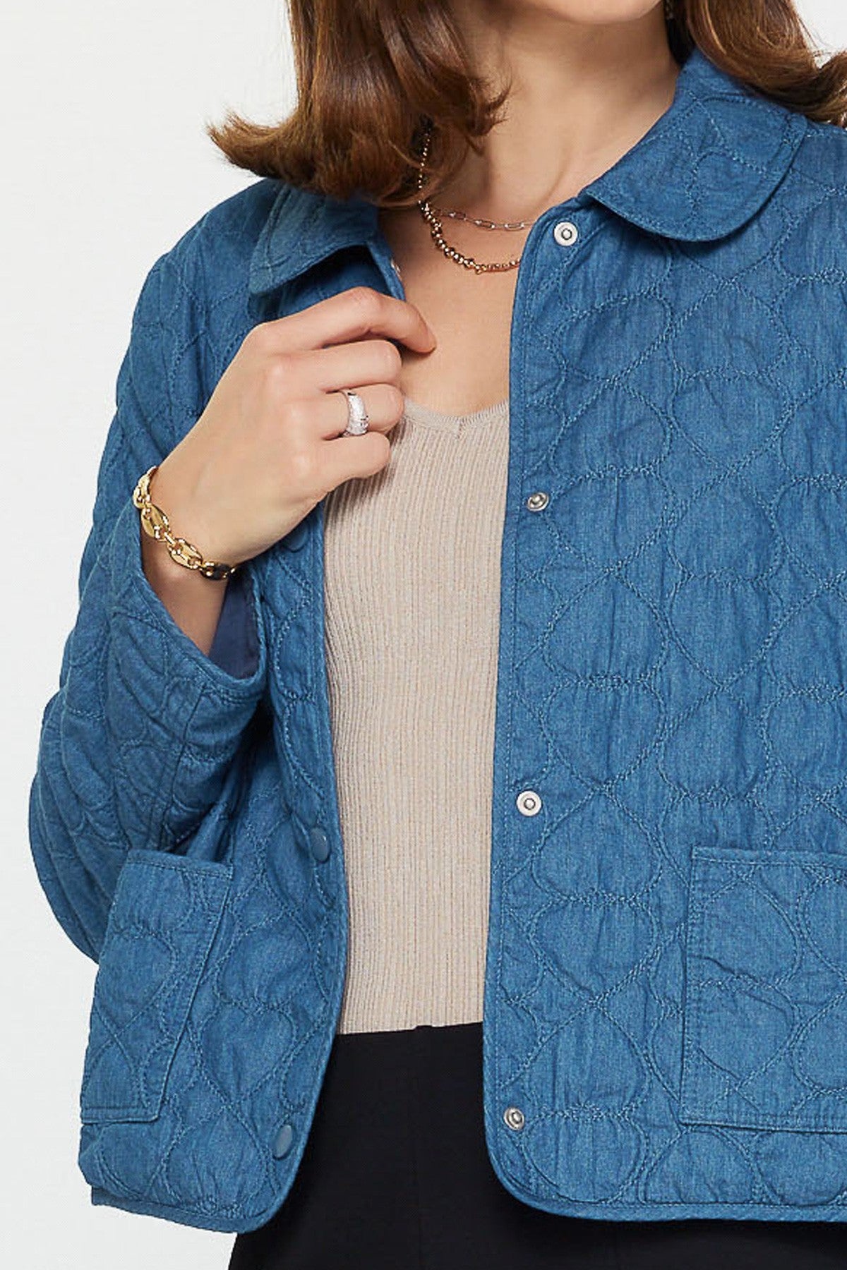 Heart Pattern Quilted Jacket Denim