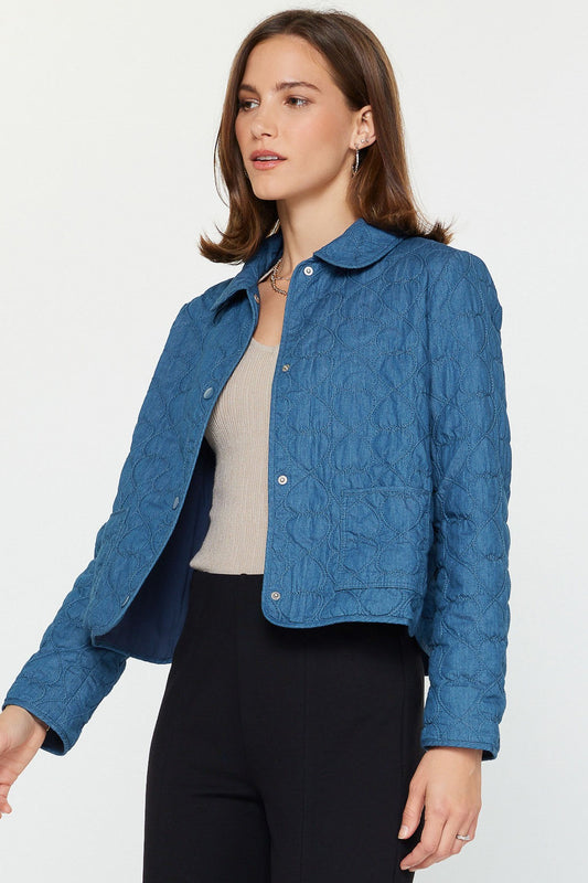 Heart Pattern Quilted Jacket Denim