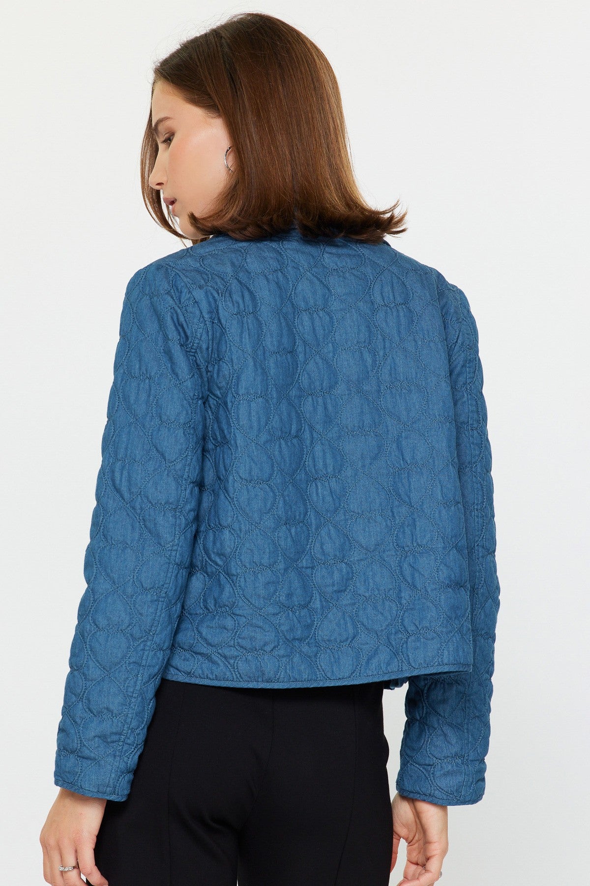 Heart Pattern Quilted Jacket Denim