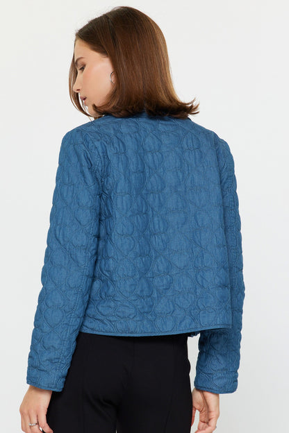 Heart Pattern Quilted Jacket Denim