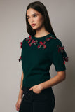 Short Sleeve Sweater with Bow Trim