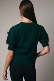 Short Sleeve Sweater with Bow Trim