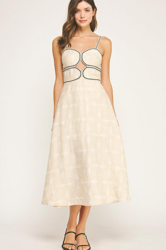 Braid Detail Jacquard Midi Dress