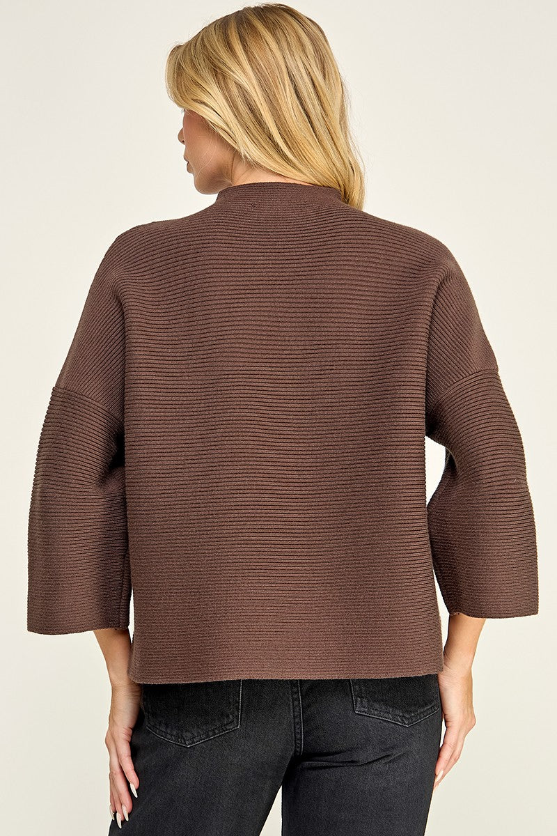 Mock Neck Ribbed Sweater Dark Chocolate