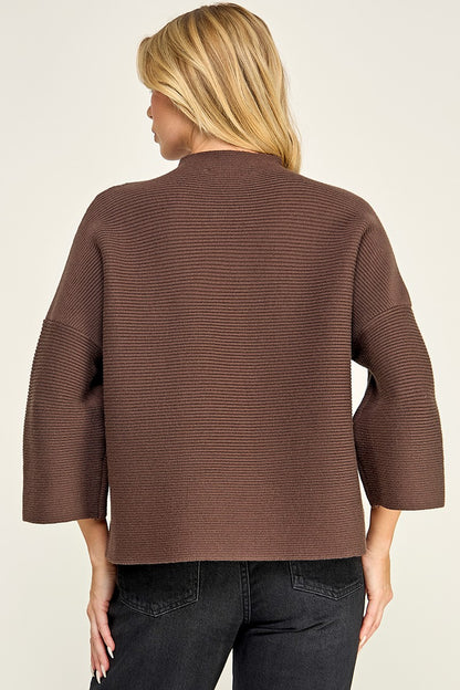 Mock Neck Ribbed Sweater Dark Chocolate
