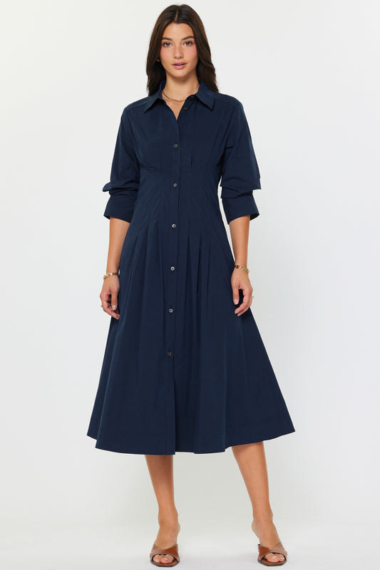 Button Down A-line Midi Dress
