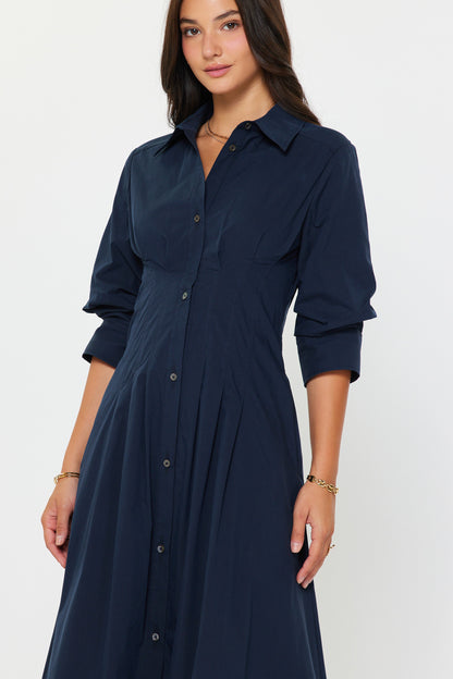Button Down A-line Midi Dress