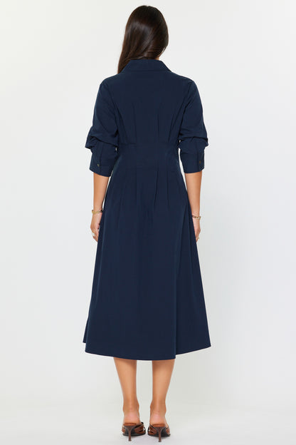 Button Down A-line Midi Dress
