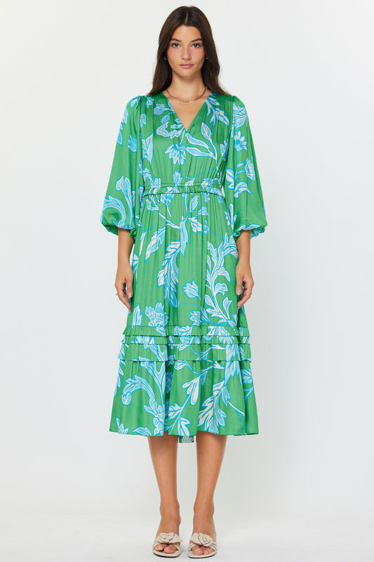 Botanical Floral Printed Midi Dress