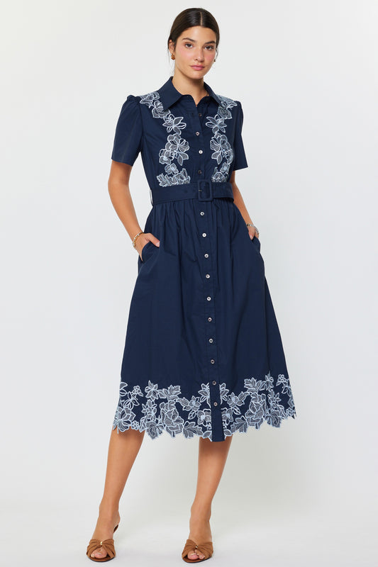 Embroidered Button Down Midi Dress