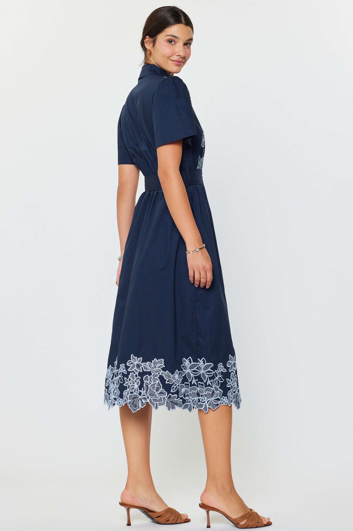 Embroidered Button Down Midi Dress