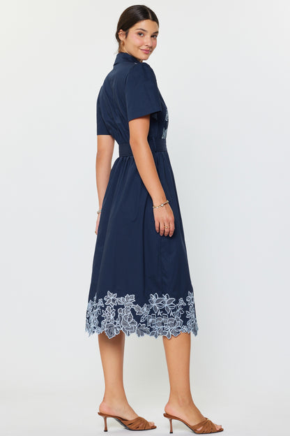 Embroidered Button Down Midi Dress