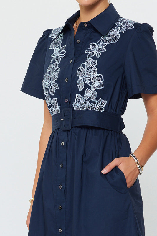 Embroidered Button Down Midi Dress