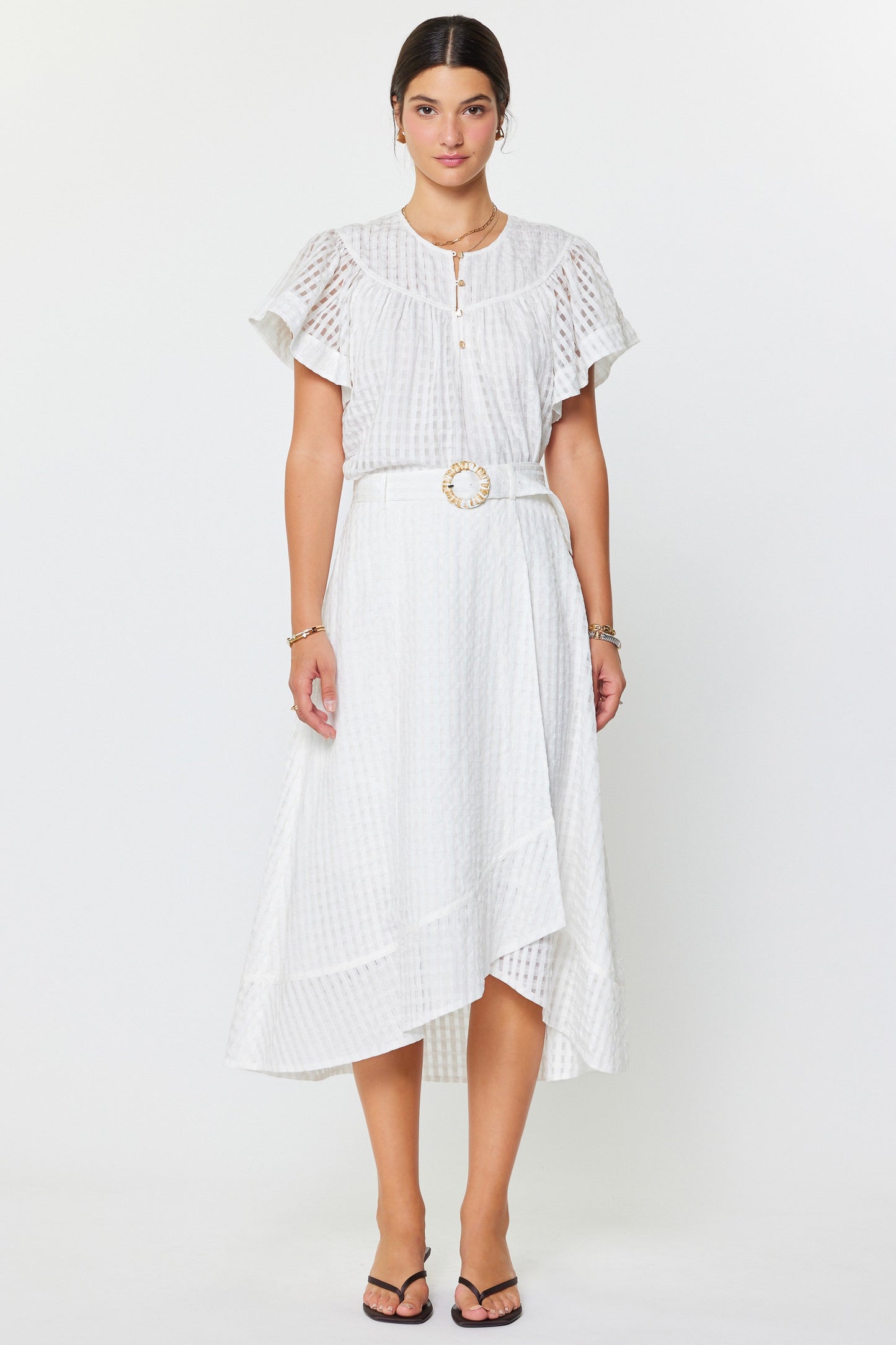 Gingham Check Asymmetric Skirt White