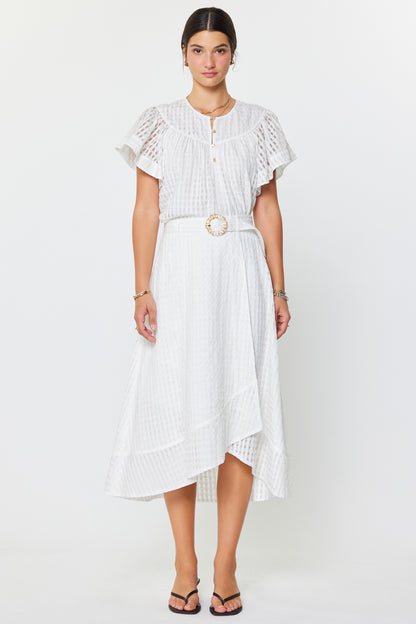 Gingham Check Asymmetric Skirt White