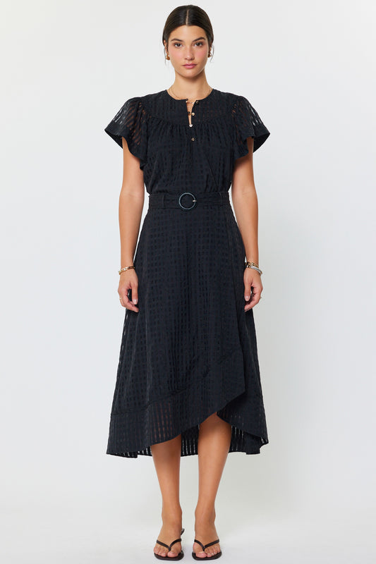 Gingham Check Asymmetric Skirt Black