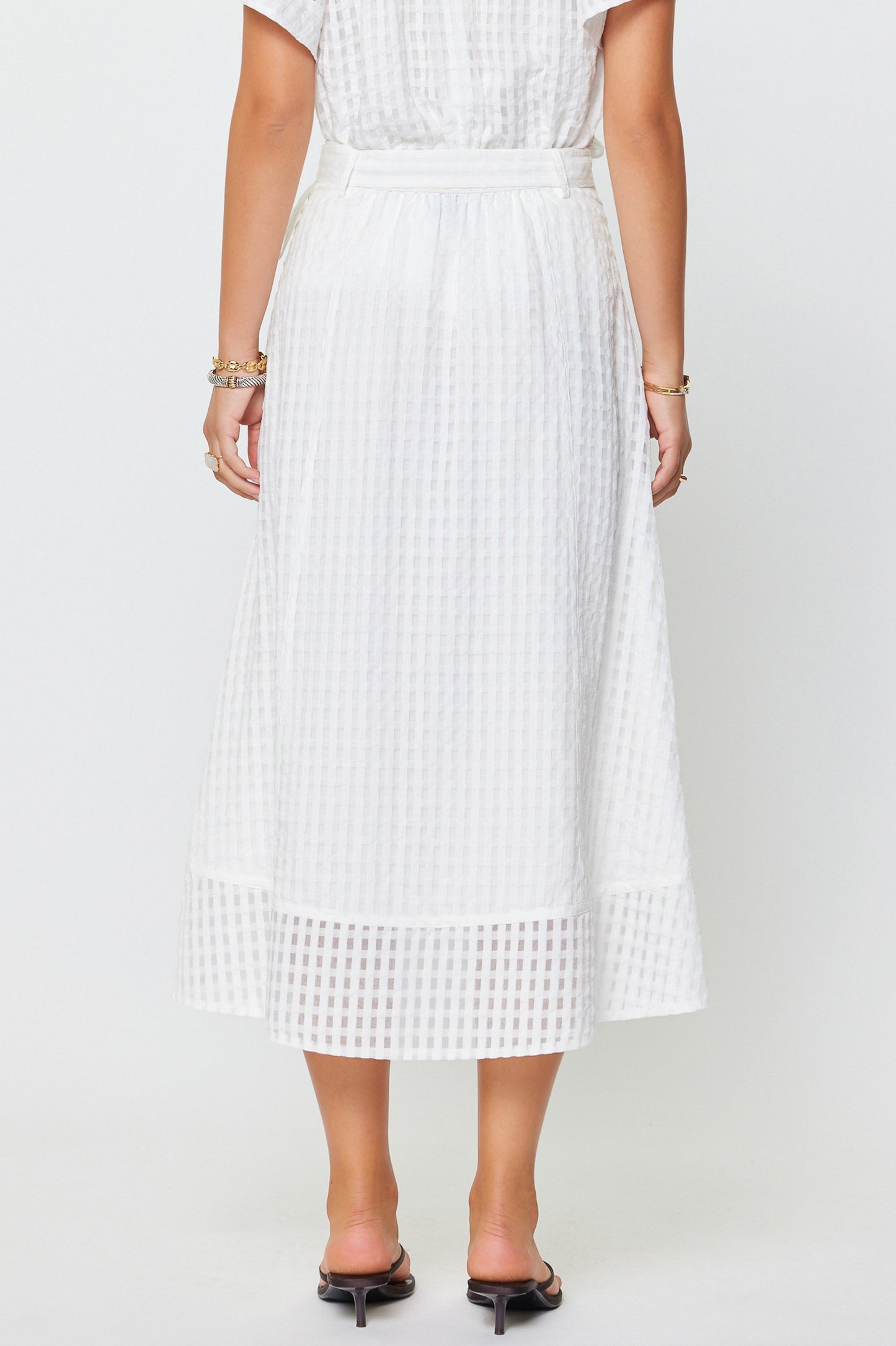 Gingham Check Asymmetric Skirt White