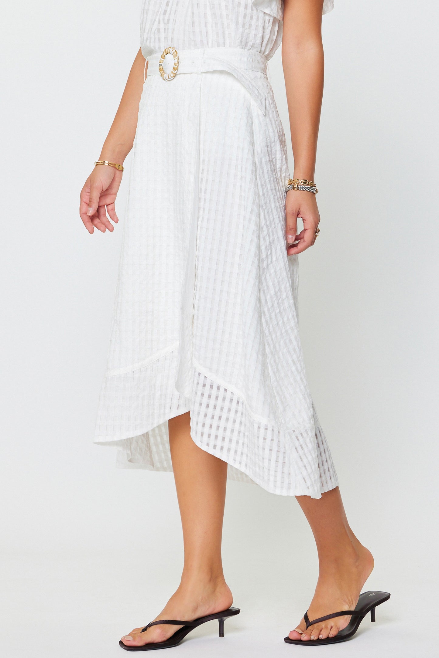 Gingham Check Asymmetric Skirt White