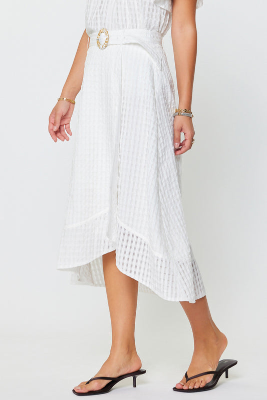 Gingham Check Asymmetric Skirt White